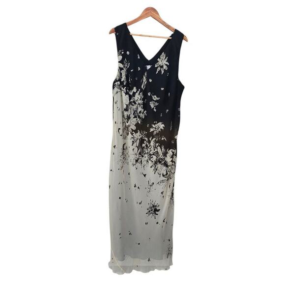 Adrianna Papell Floral V-Neck Maxi Dress Black and Cream Size 22W - Picture 1 of 5